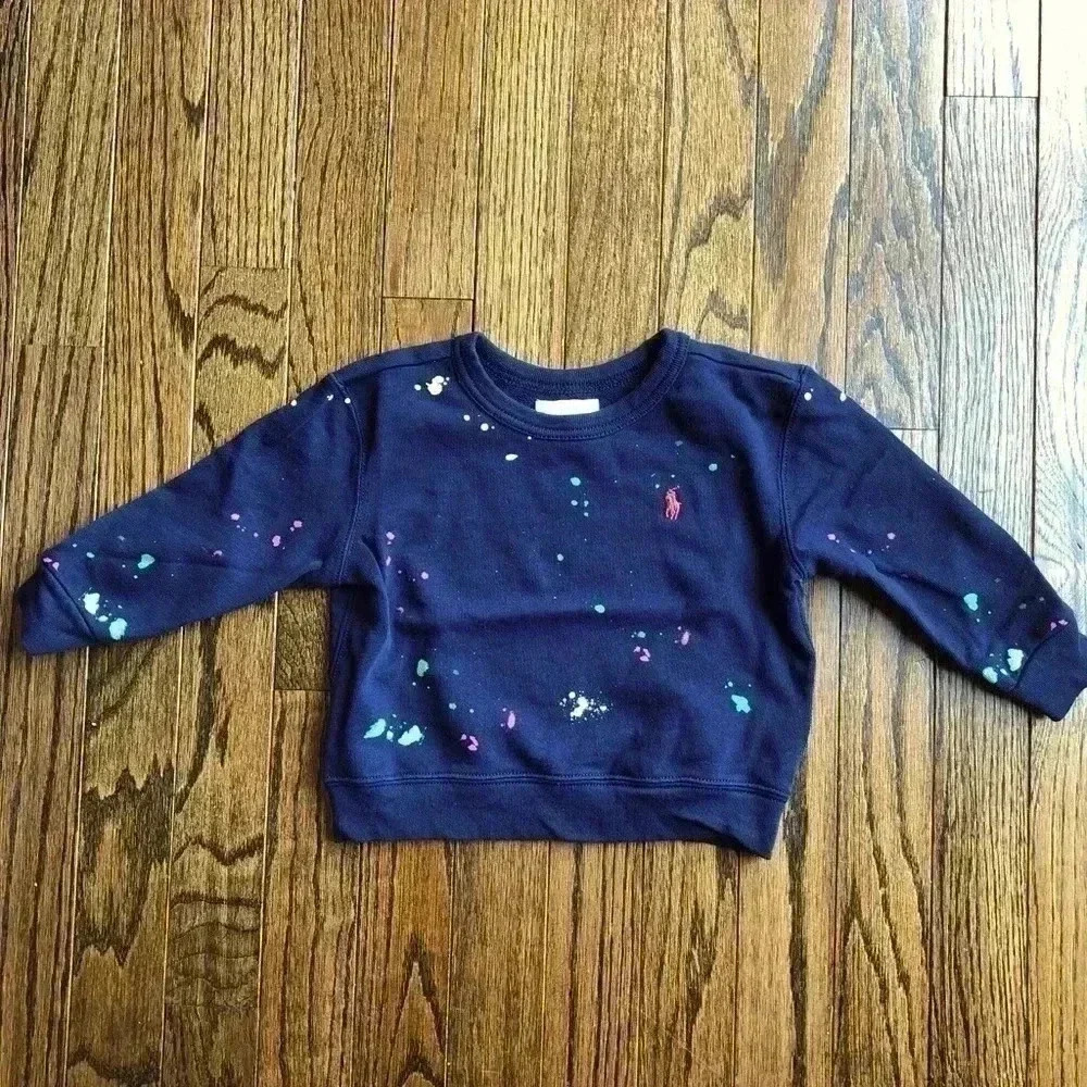 Ralph Lauren Boys 18M Navy Blue Sweater w/Paint Splatter Print Design